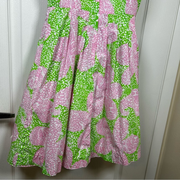 Lilly Pulitzer Dress Sz 0 Mini Green Pink Floral Fit & Flare A Line fully lined - Picture 8 of 12
